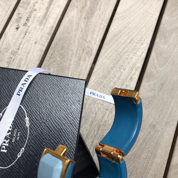 PRADA Vintage Blue Leather Saffiano Hinge Bracelet - Picture 5 of 7